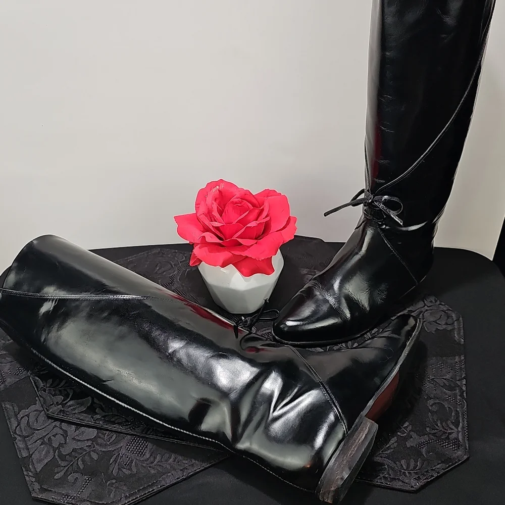Italian Black Leather Riding Boots - Picture 3 of 9
